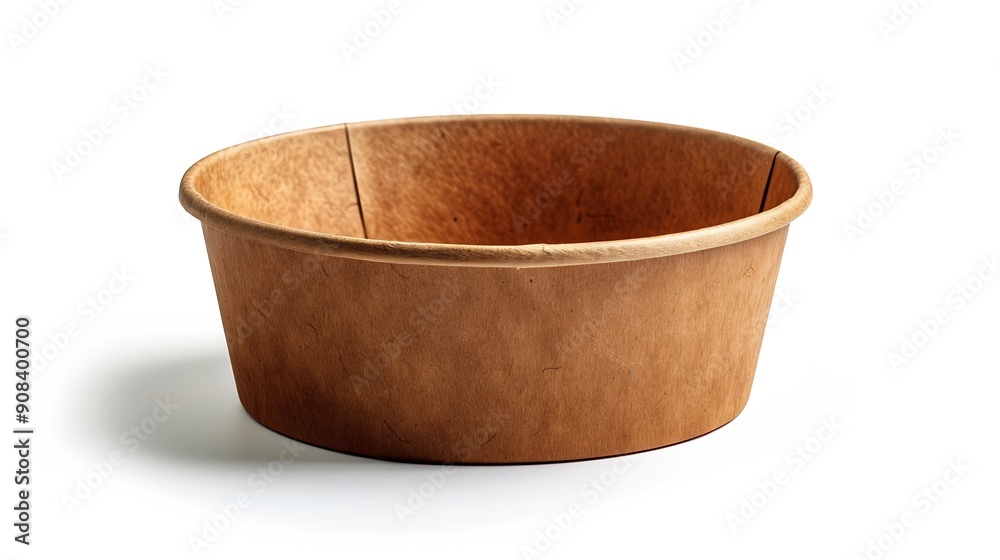Side view closeup of empty single brown paper bowl isolated on white background with clipping path : Generative AI Side view closeup of empty single brown paper bowl isolated on white background with clipping path : Generative AI