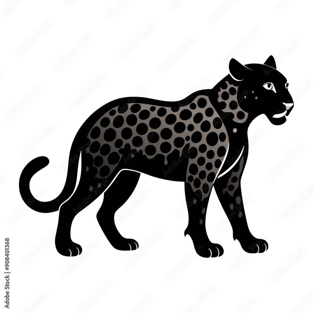 Fototapeta premium Jaguar spotted silhouette. Black and white isolated on white background.