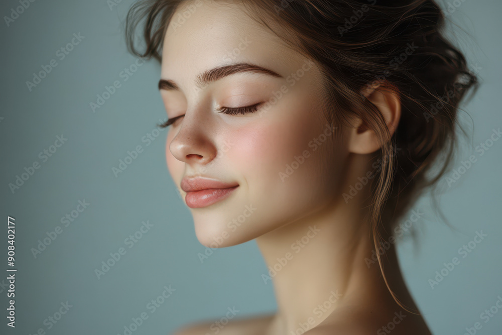 A close up of a girl's face with her eyes closed A close up of a girl's face with her eyes closed