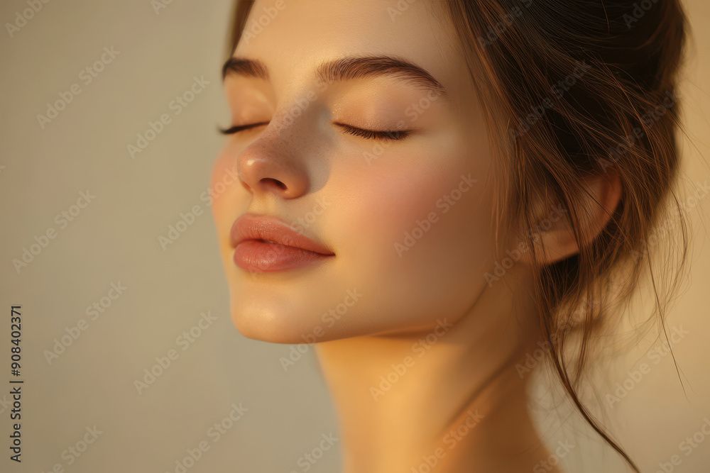 A close up of a girl's face with her eyes closed A close up of a girl's face with her eyes closed