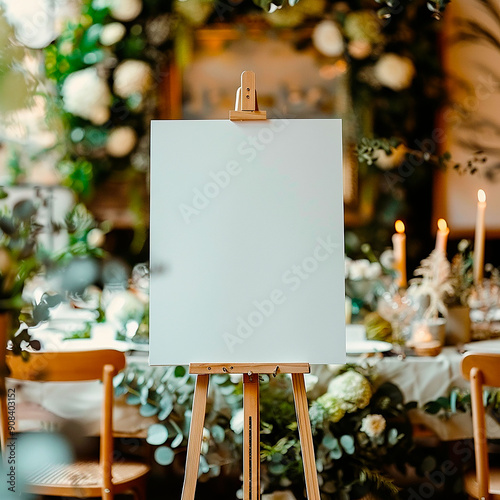 Wedding Sign . Wedding Board Mockup with flowers blossom