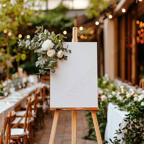 Wedding Sign . Wedding Board Mockup with flowers blossom