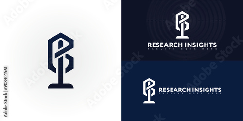 Abstract initial letter RI or IR in blue-black color isolated on multiple background colors. The logo is suitable for market research agency podcast logo design inspiration templates.