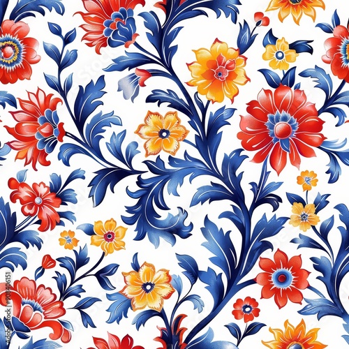 Floral Design with Red, Yellow, and Blue Flowers