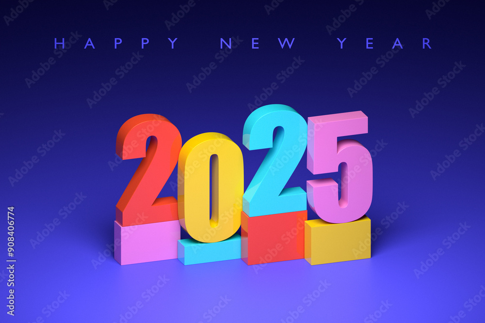 Calendar header number 2025 on blue background. Happy new year 2025 colorful background. Calendar header number 2025 on blue background. Happy new year 2025 colorful background.