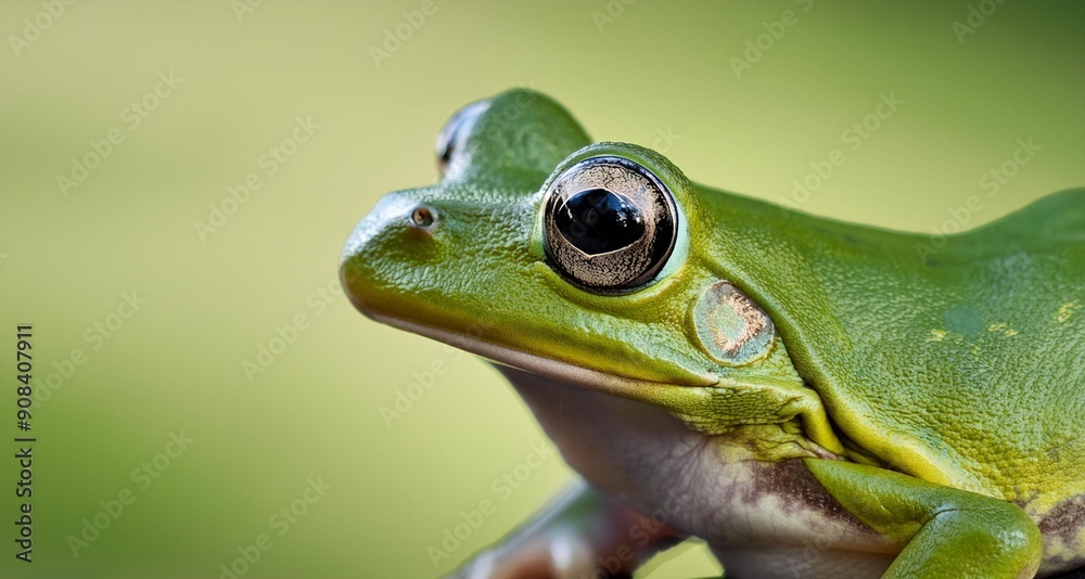 Rana verde en primer plano sobre un fondo limpio aislado