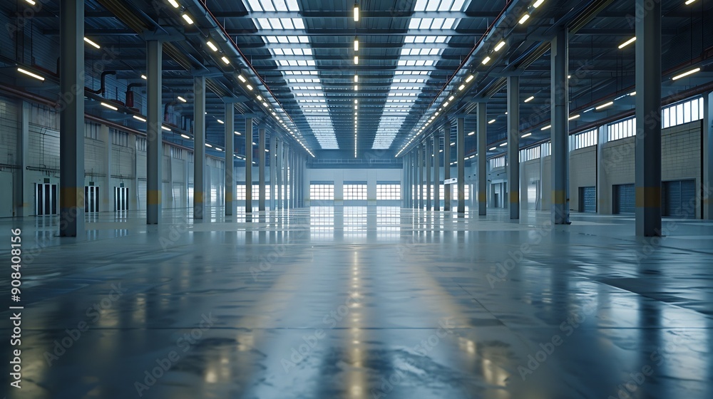 Clean and empty industrial hall in detail for supporting poles : Generative AI Clean and empty industrial hall in detail for supporting poles : Generative AI
