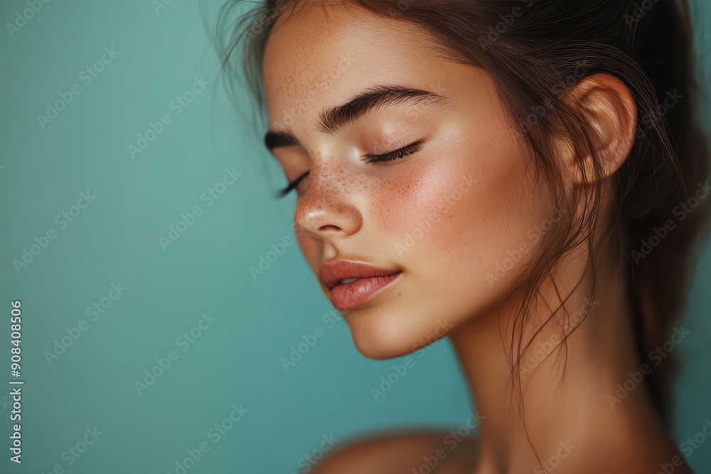 A close up of a girl's face with her eyes closed A close up of a girl's face with her eyes closed