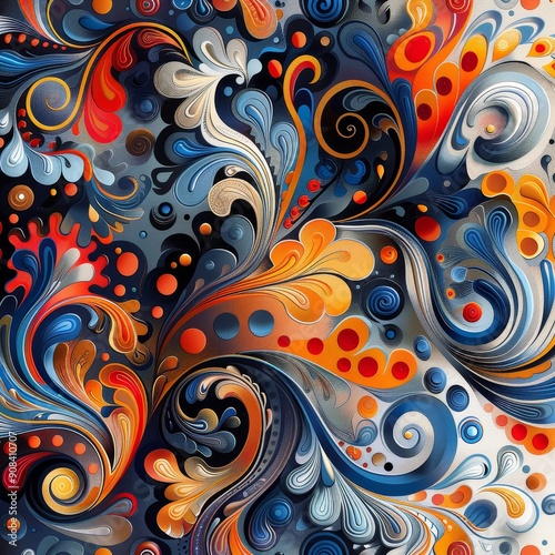 Abstract Floral Design with Swirls and Dots