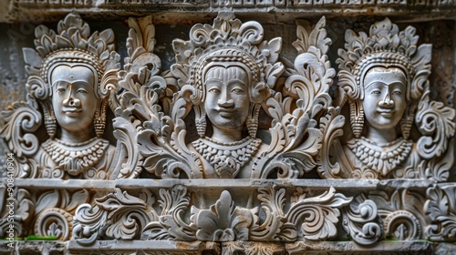 Carved stone reliefs with historical art and craftsmanship