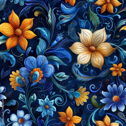 Floral Design with Blue and Yellow Tones