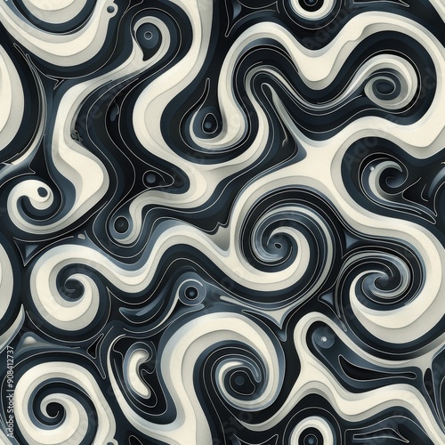 Abstract Swirling Pattern in Black and White