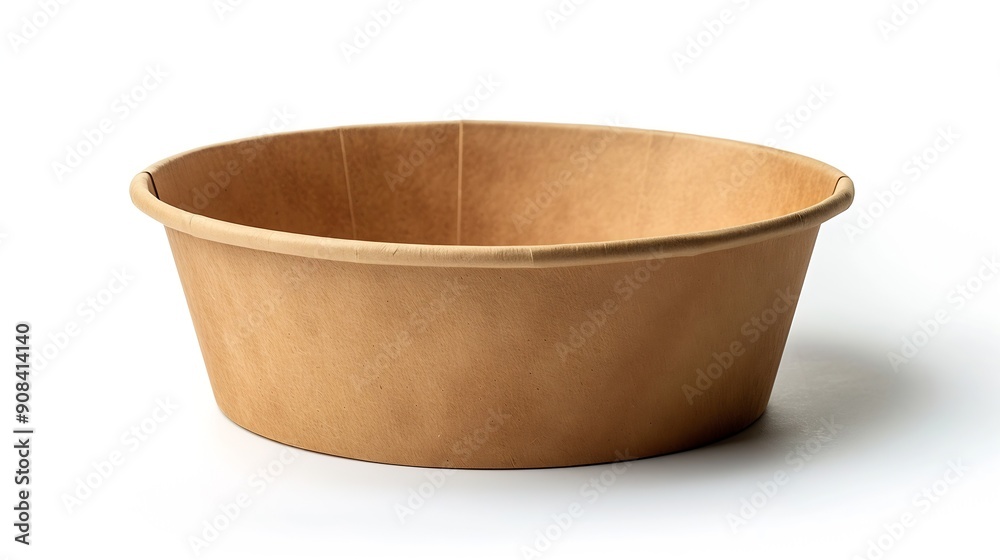 Side view closeup of empty single brown paper bowl isolated on white background with clipping path : Generative AI Side view closeup of empty single brown paper bowl isolated on white background with clipping path : Generative AI