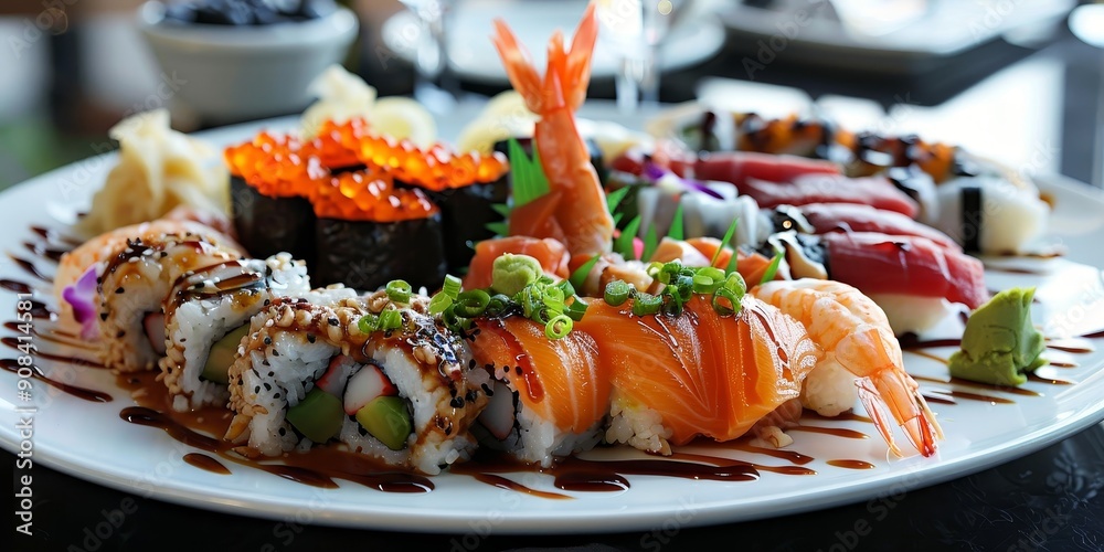 A delicious plate of gourmet sushi A delicious plate of gourmet sushi