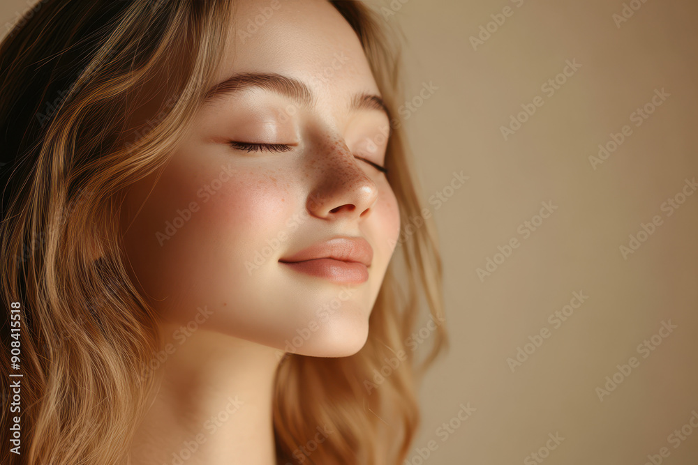 A close up of a girl's face with her eyes closed