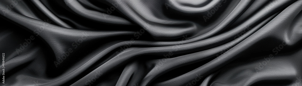 Fototapeta premium Elegant and smooth black silk fabric with soft folds and luxurious texture, perfect for backgrounds and high-end design elements.