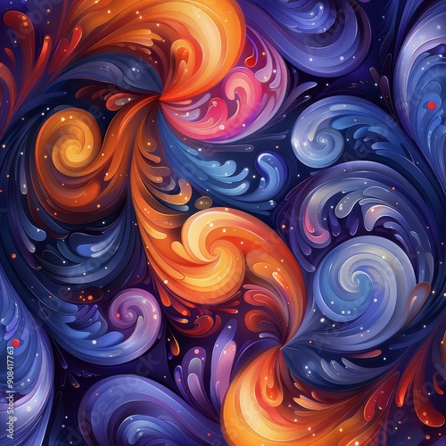 Abstract Swirling Pattern in Warm and Cool Tones