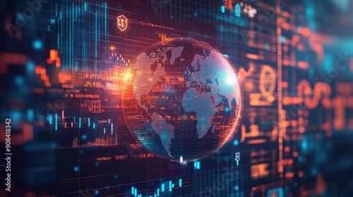 A conceptual digital illustration of a globe surrounded by various currency symbols and financial graphs, representing the global nature of pension funds and their diverse investment portfolios, set