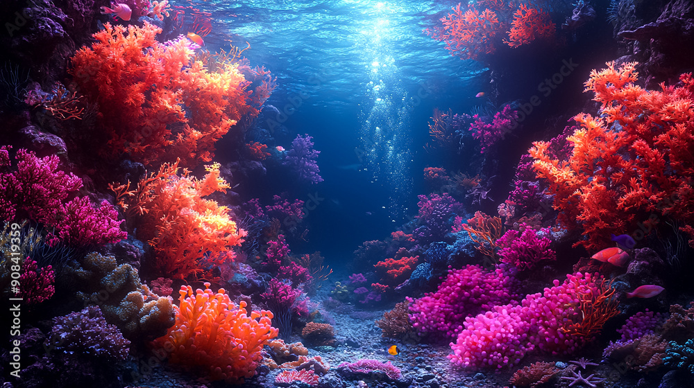 Fototapeta premium A colorful underwater scene with a variety of fish and coral