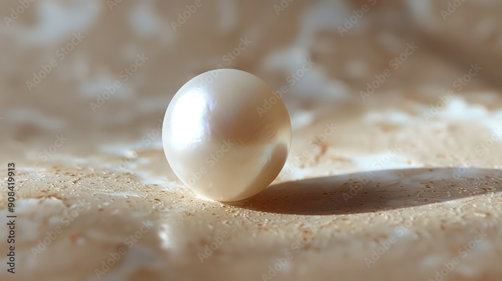 A single white pearl on a textured, creamy background. A single white pearl on a textured, creamy background.