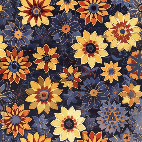 Vibrant Floral Pattern in Yellow and Blue