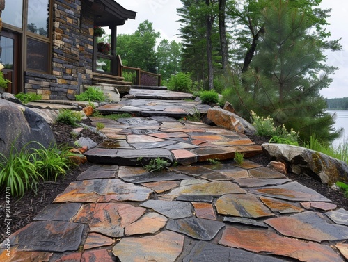 Rustic flagstone pathway with varied color and natural patterns