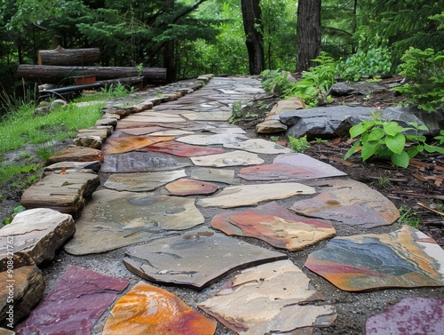 Rustic flagstone pathway with varied color and natural patterns