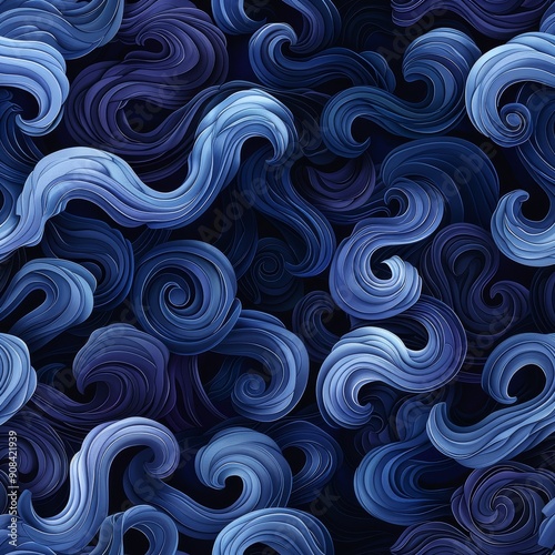 Abstract Blue Swirls Seamless Pattern