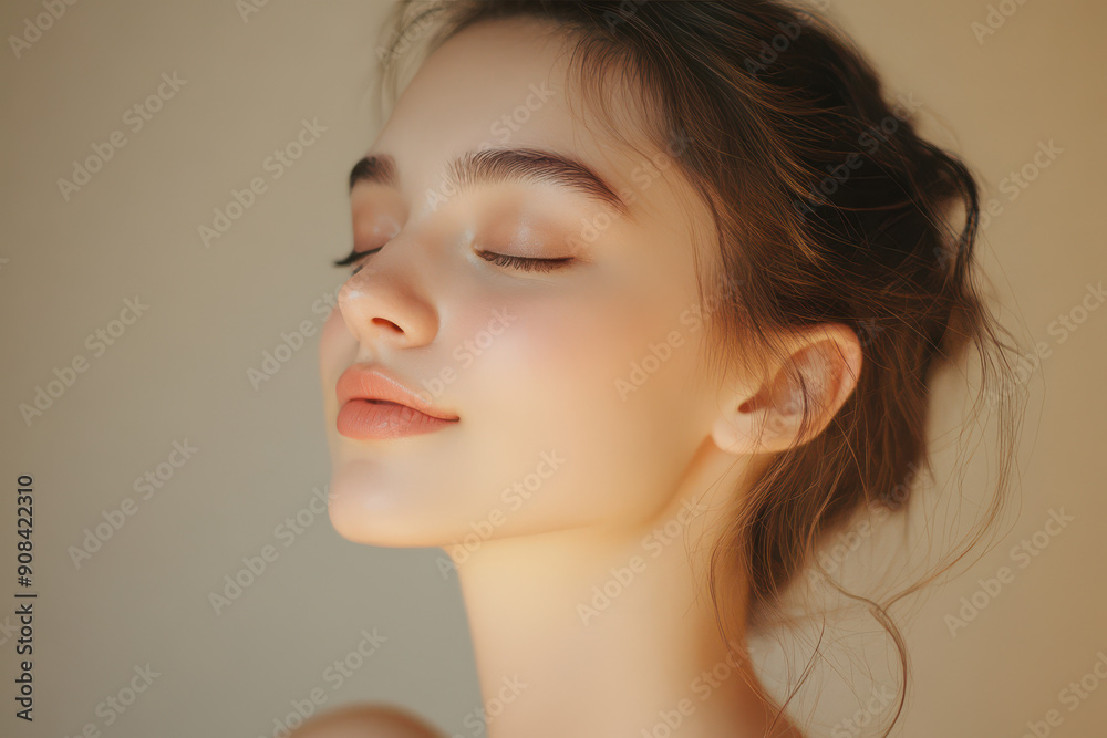 A close up of a girl's face with her eyes closed A close up of a girl's face with her eyes closed