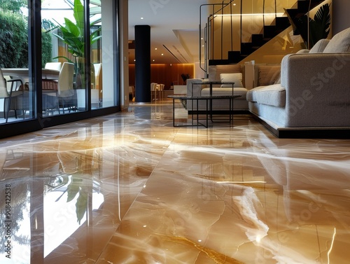 Smooth polished stone floor with highend luxury photo