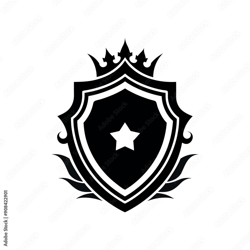 Modern silhouette crest design with shield and leaf vector art Modern silhouette crest design with shield and leaf vector art