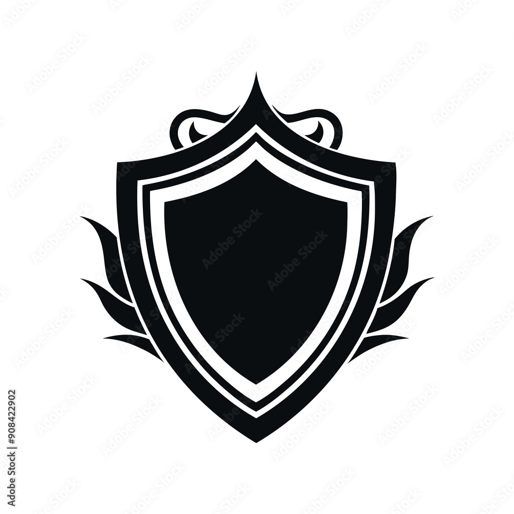 Fototapeta premium Modern silhouette crest design with shield and leaf vector art