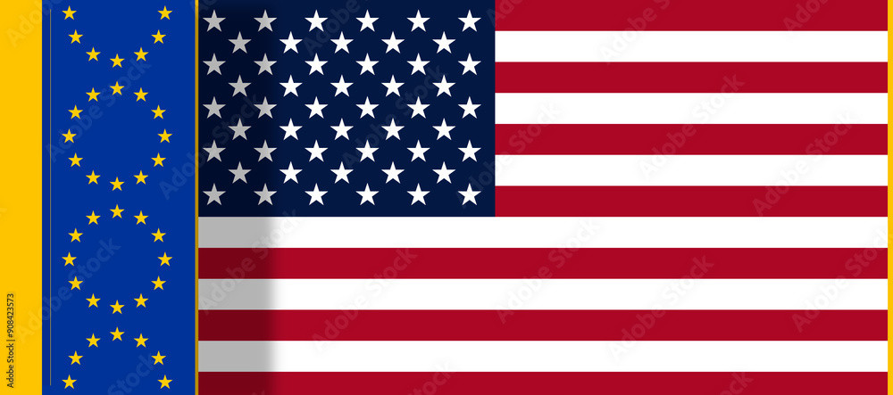 Fototapeta premium yellow blue creative abstract flag of the European Union, EU Europe and the flag of the United States of America, USA
