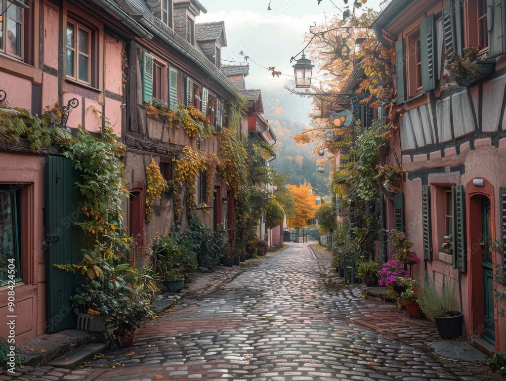 Fototapeta premium Traditional cobblestone street with historical significance