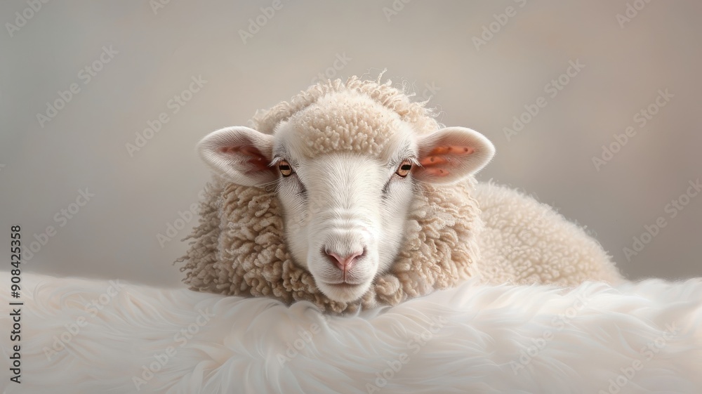 Close-up portrait of sheep with fur collar and serene gaze. Close-up portrait of sheep with fur collar and serene gaze.