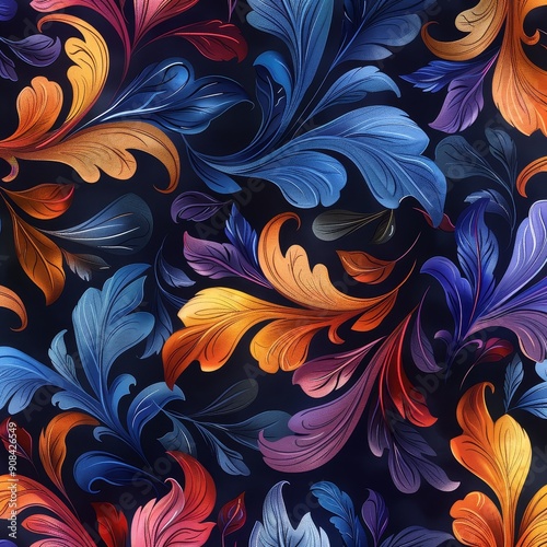 Colorful Floral Pattern on a Dark Background