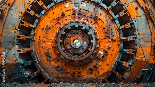 Colorful of cutter head of a Tunnel boring machine TBM look like brick building game Machine for underground drill at construction site : Generative AI photo