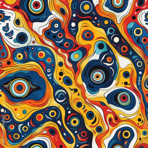 Abstract Pattern with Swirling Lines and Colorful Circles