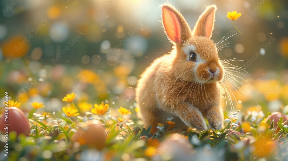 Fototapeta premium Easter Bunny in a Field of Flowers