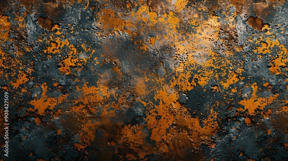 orange rust stains on weathered steel plate or top view yellow iron table and old brown metal wall from moisture to tetanus for dirty dark board background to red blue retro backdrop a : Generative AI orange rust stains on weathered steel plate or top view yellow iron table and old brown metal wall from moisture to tetanus for dirty dark board background to red blue retro backdrop a : Generative AI