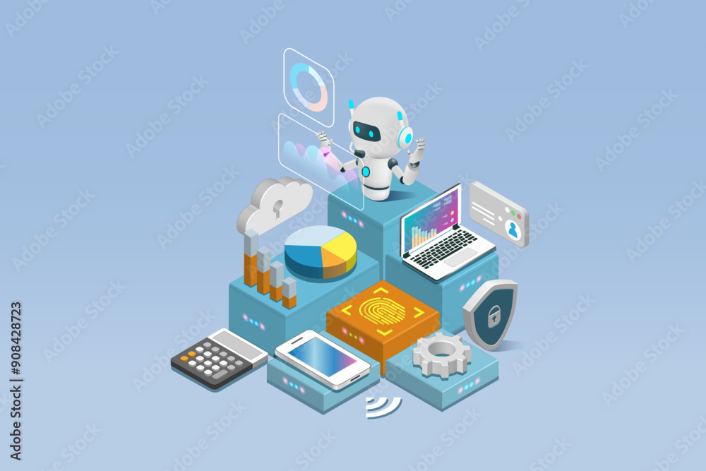 AI chat robot analyzing business graph chart data with electronic ...