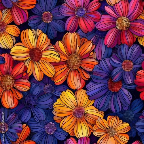 Vibrant Floral Tapestry: A Symphony of Colors