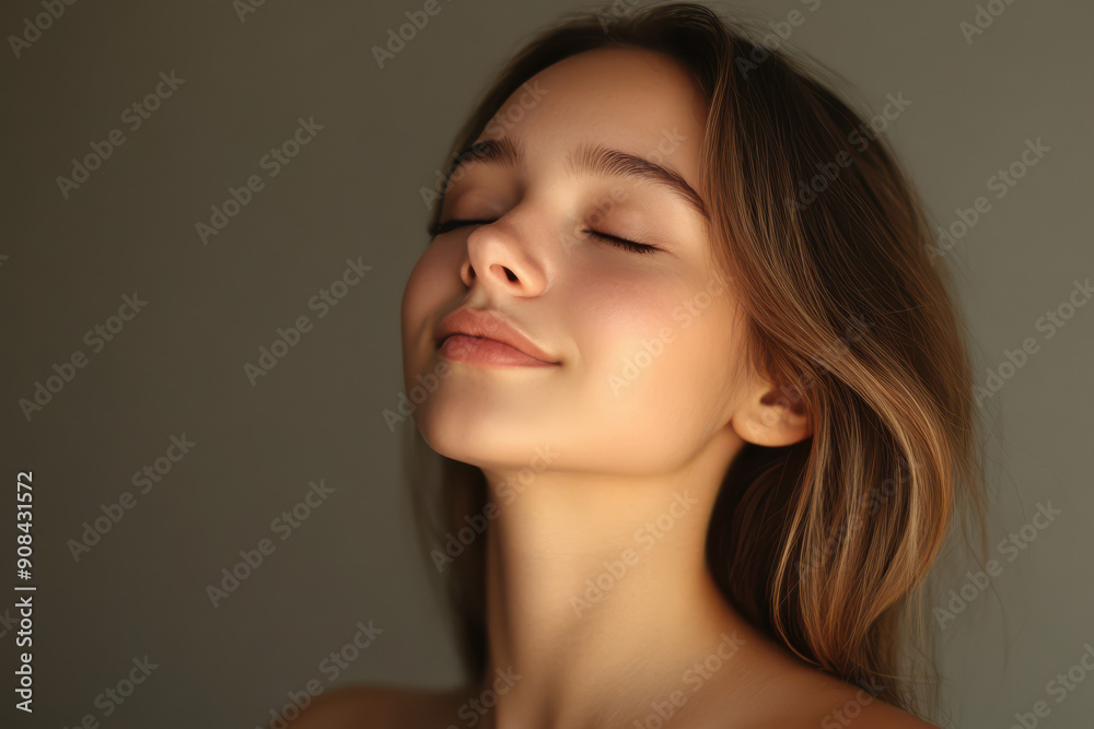 A close up of a girl's face with her eyes closed A close up of a girl's face with her eyes closed