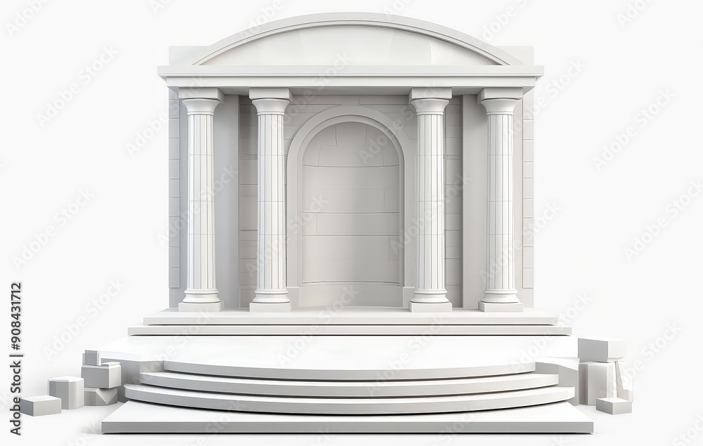 Fototapeta premium This high-resolution 4K image features a 3D architectural podium rendered in PNG format with a crisp white background.