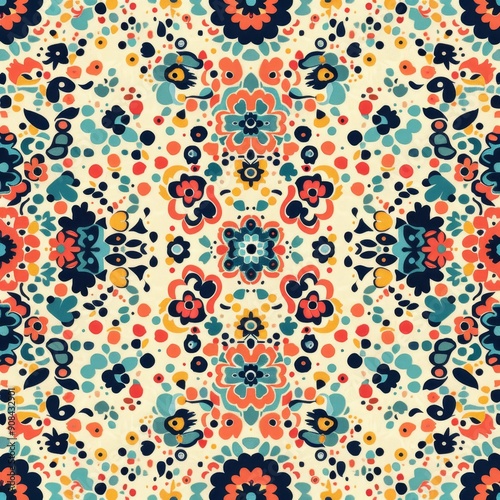 Ornamental Floral Pattern with Vibrant Colors