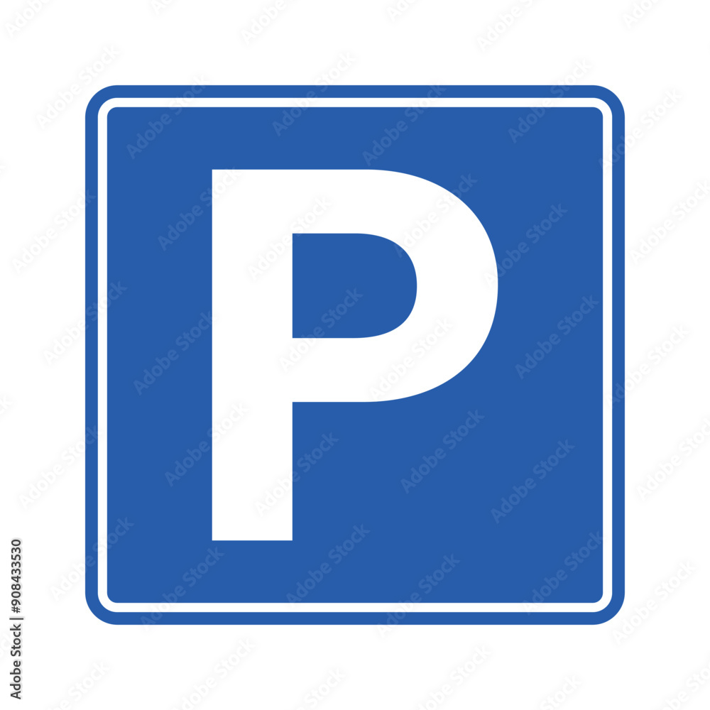 Printable isolated rectangle square blue and white parking area, with illustration pictogram P letter Printable isolated rectangle square blue and white parking area, with illustration pictogram P letter