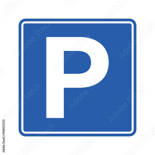 Printable isolated rectangle square blue and white parking area, with illustration pictogram P letter