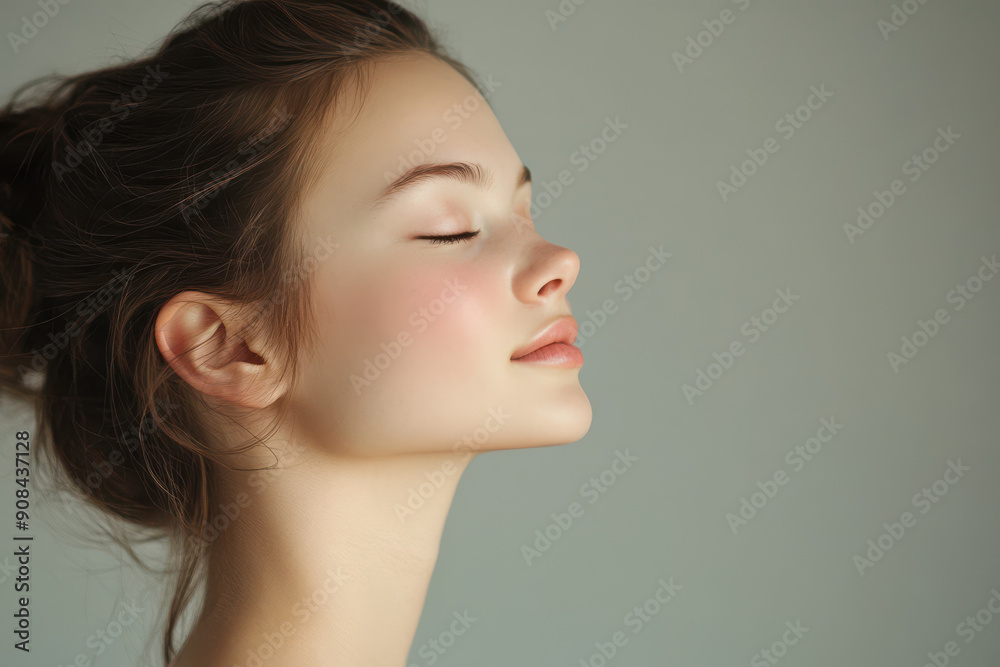 A close up of a girl's face with her eyes closed A close up of a girl's face with her eyes closed