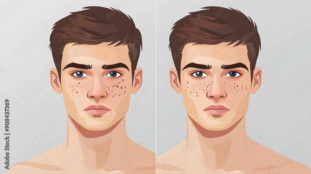 Comparing a man's skin before and after, skin protection, a woman's skincare routines. Comparing a man's skin before and after, skin protection, a woman's skincare routines.