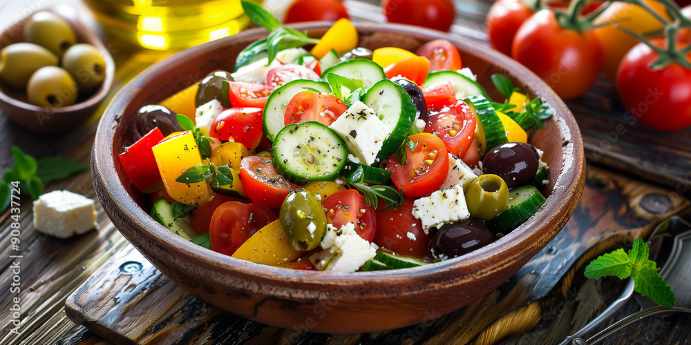 Mediterraner Salat. Griechischer Bauernsalat mit Schafskäse Oliven ... Mediterraner Salat. Griechischer Bauernsalat mit Schafskäse Oliven ...